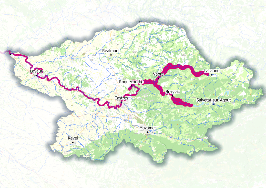 Périmètre du site Natura 2000 "Vallées de l'Agout et du Gijou"
