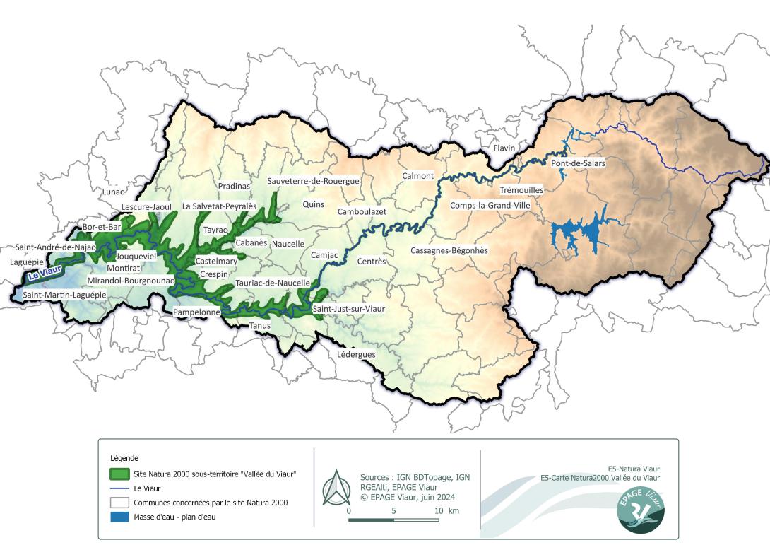 Carte Natura 2000 sous-territoire Vallée du Viaur